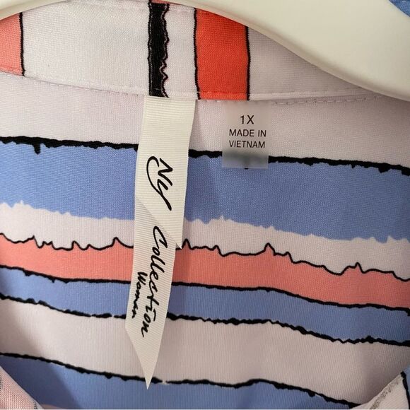 NY Collection Striped Collared Button Front Hi-Lo Sleeveless Ruffle Blouse 1X - Picture 2 of 3